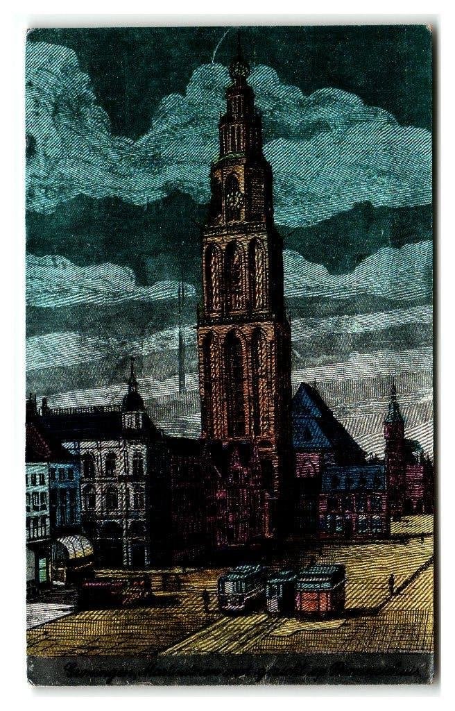 Groningen, Martinitoren/gezicht op Provinciehuis. 3D-Kaart, Verzenden, 1920 tot 1940, Ongelopen, Groningen