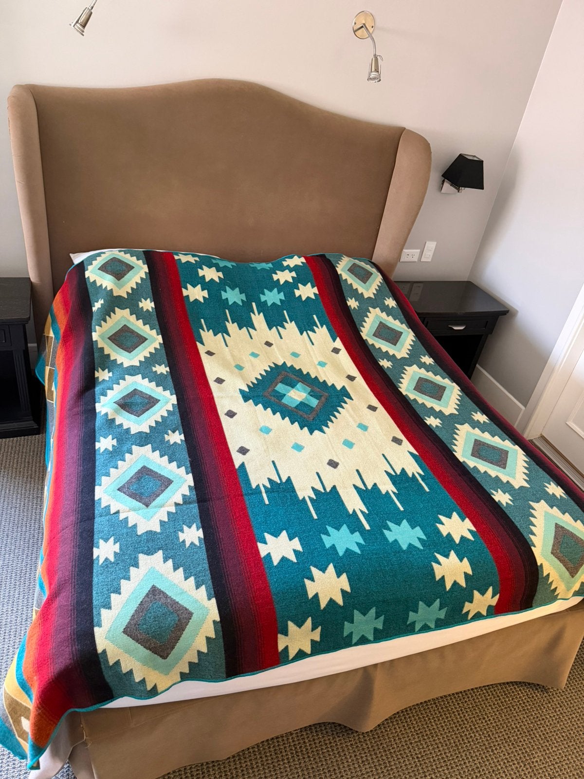 Groot nieuw Alpaca kleed (blauw - creme - rood)., 195 cm, Wol, Nieuw, Ophalen of Verzenden