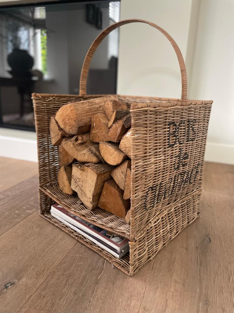 Rivièra Maison rotan haardhoutmand met opbergvak, Ophalen, Zo goed als nieuw