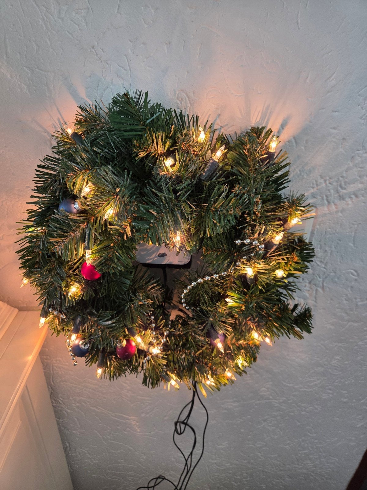 kerstkrans 35 cm met elektrische verlichting, Ophalen of Verzenden