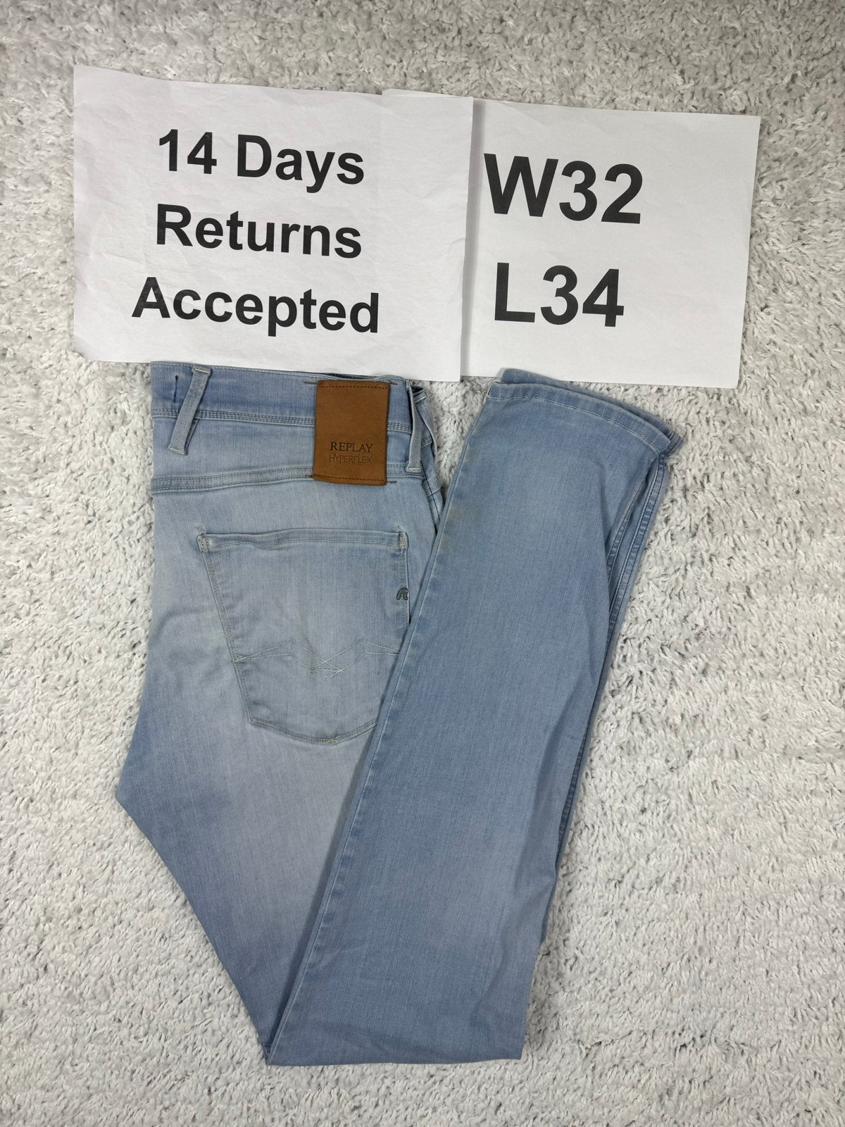 Replay Anbass Hyperflex Jeans Slim Lichtblauw W32 L34 3370, Blauw, W32 (confectie 46) of kleiner, Ophalen of Verzenden, H