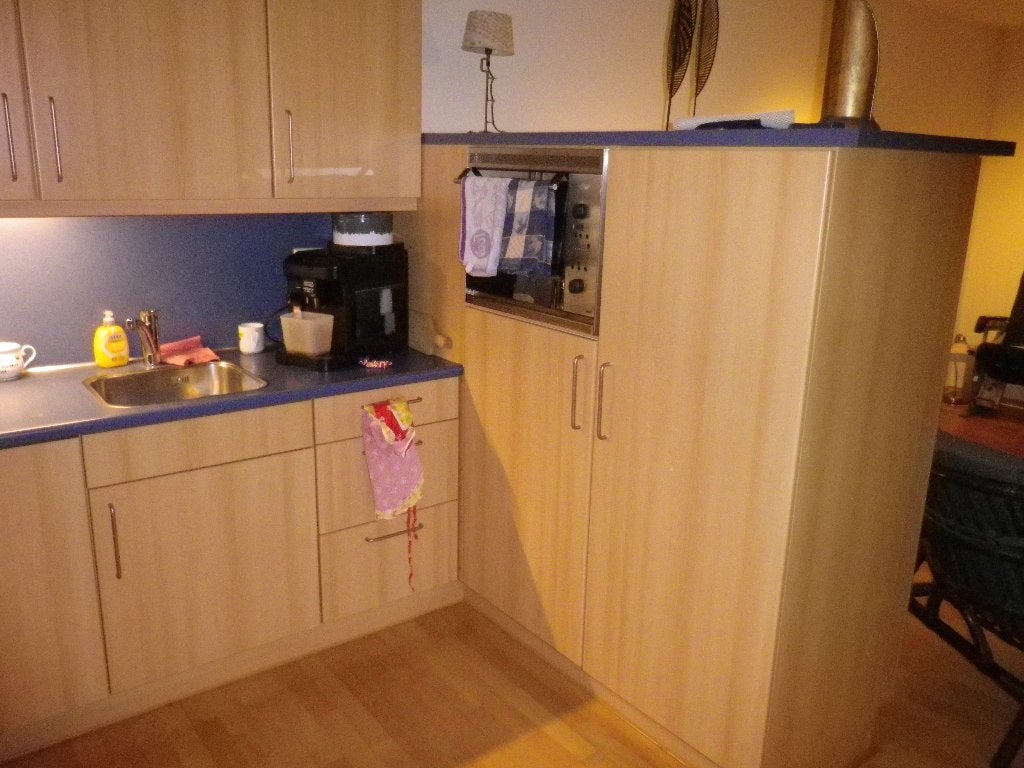 Complete hoekkeuken met ATAG en Liebherr apparatuur, Gebruikt, Blauw, Hoekkeuken, Ophalen of Verzenden