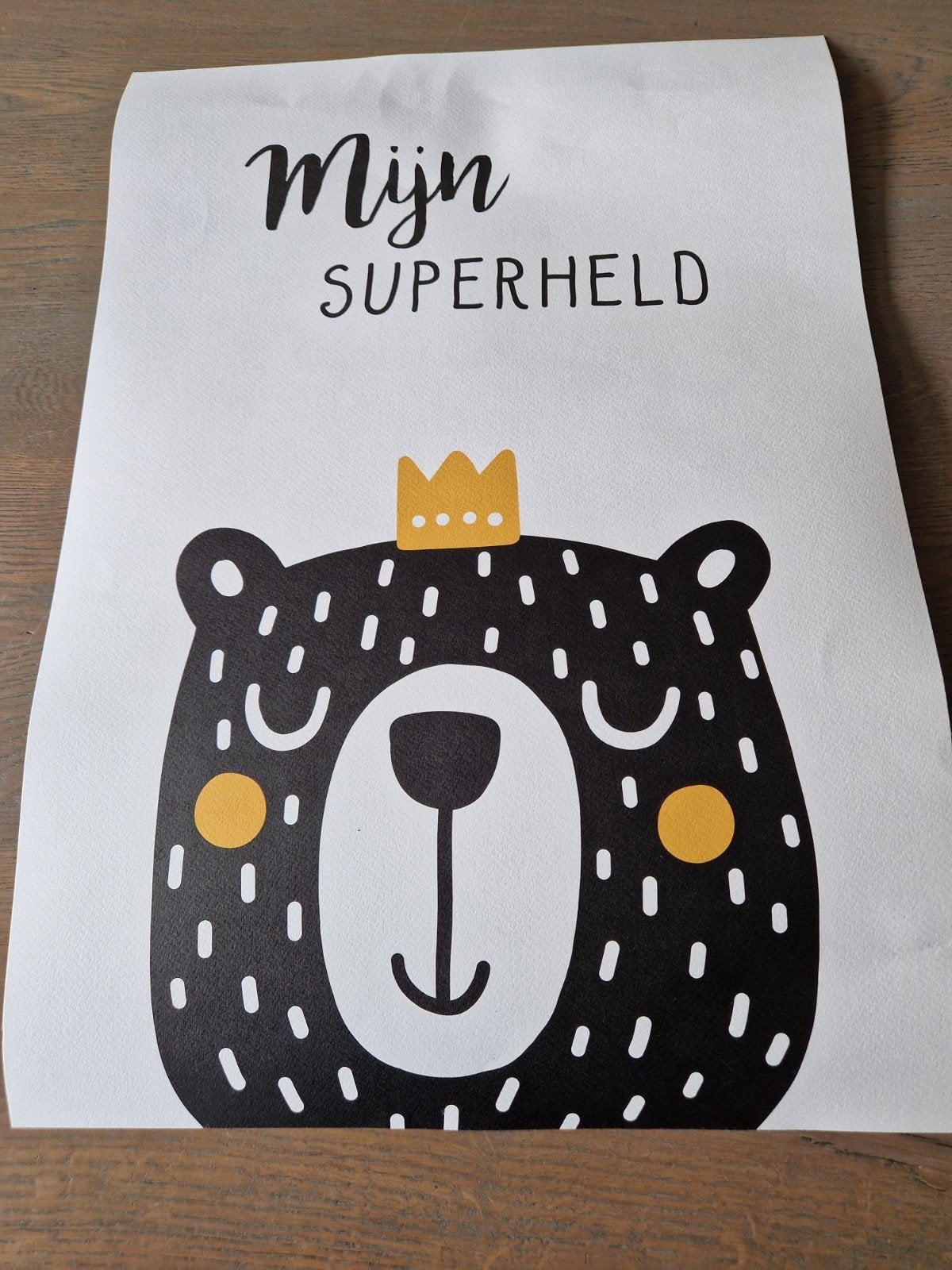 Poster 'Mijn Superheld' met schattige beer en kroon  60x42 c, 50 – 75, Minder dan 50 cm, Nieuw, Ophalen of Verzenden
