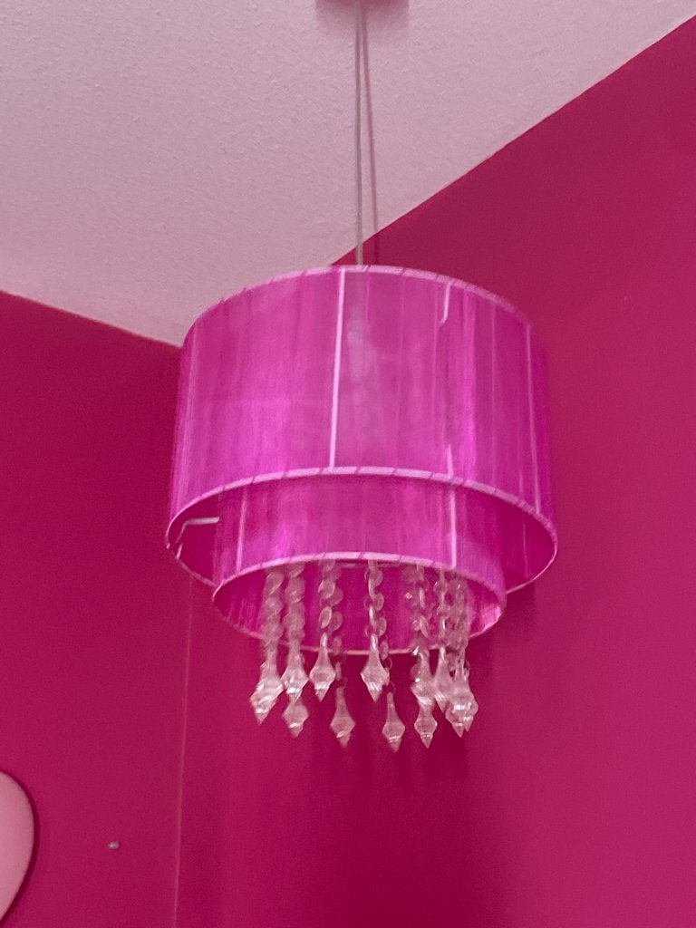 Roze hanglamp met kristalhangers, Ophalen of Verzenden