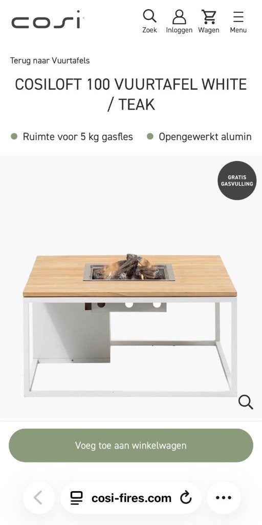Cosiloft 100 white frame lounge tafel - vuurtafel, Ophalen, Zo goed als nieuw