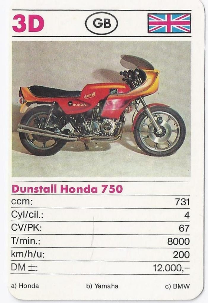 Kw2751 motorkaartje 3d dunstall honda 750, Ophalen of Verzenden, Zo goed als nieuw, Auto's