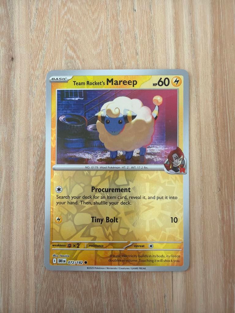 Team Rocket's Mareep 072/182 Reverse Holo destined rivals, Ophalen of Verzenden, Nieuw, Losse kaart, Foil