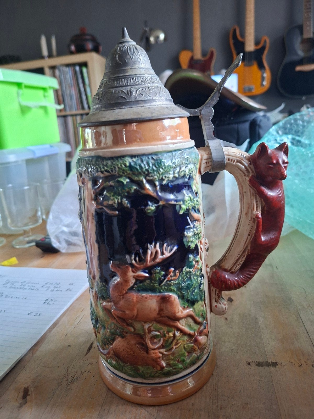 Grote Vintage Bierpul met Hert en Vos Decoratie, Ophalen of Verzenden