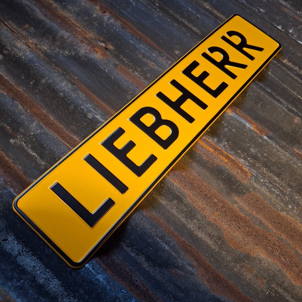 Liebherr - Metalen nummerplaat geel, Metaal, Geel, Nieuw, Ophalen of Verzenden