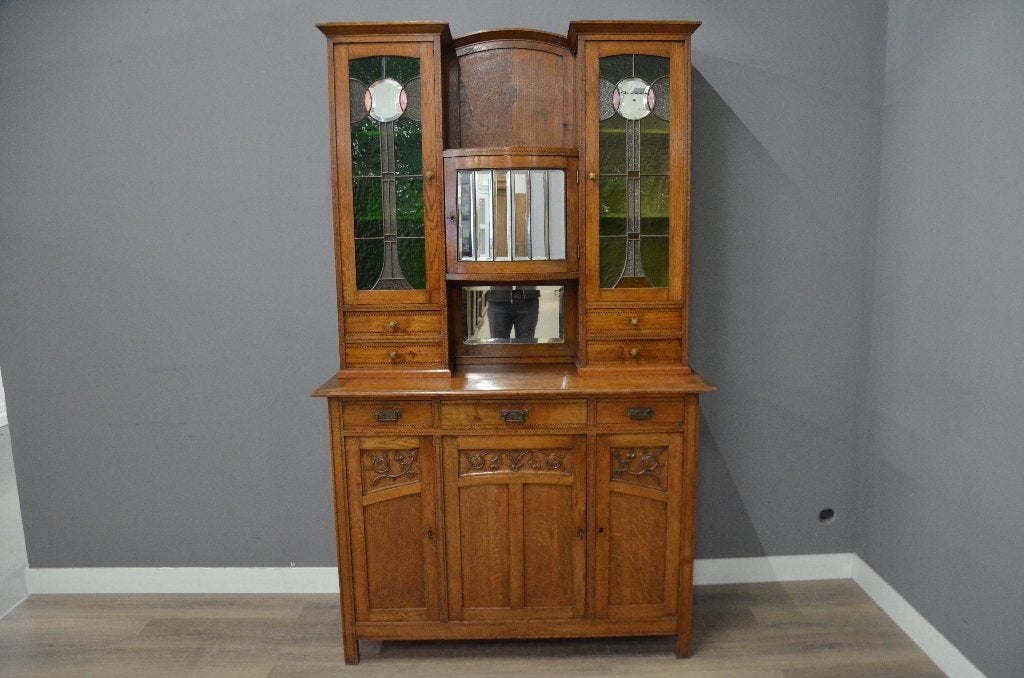 Art Deco Amsterdamse School Buffetkast Eiken & Glas-in-lood, Ophalen of Verzenden