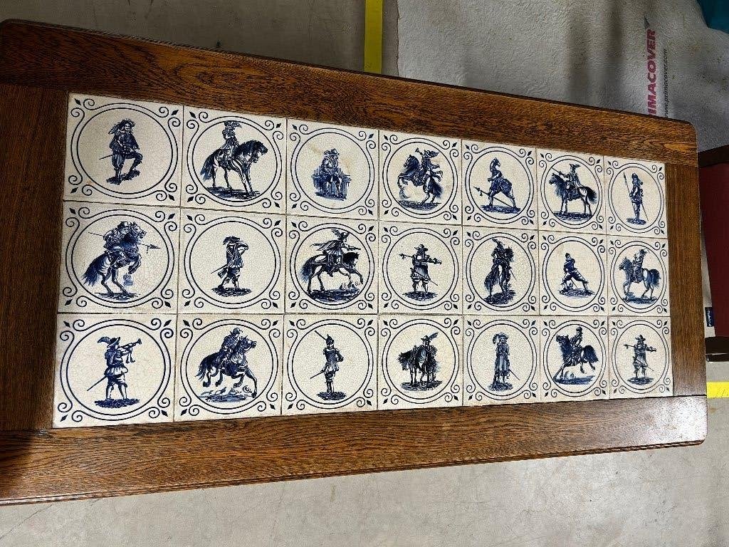 Eikenhouten salontafel met Delfts blauwe tegels, Ophalen, 50 – 75, Eikenhout, 50 tot 100 cm