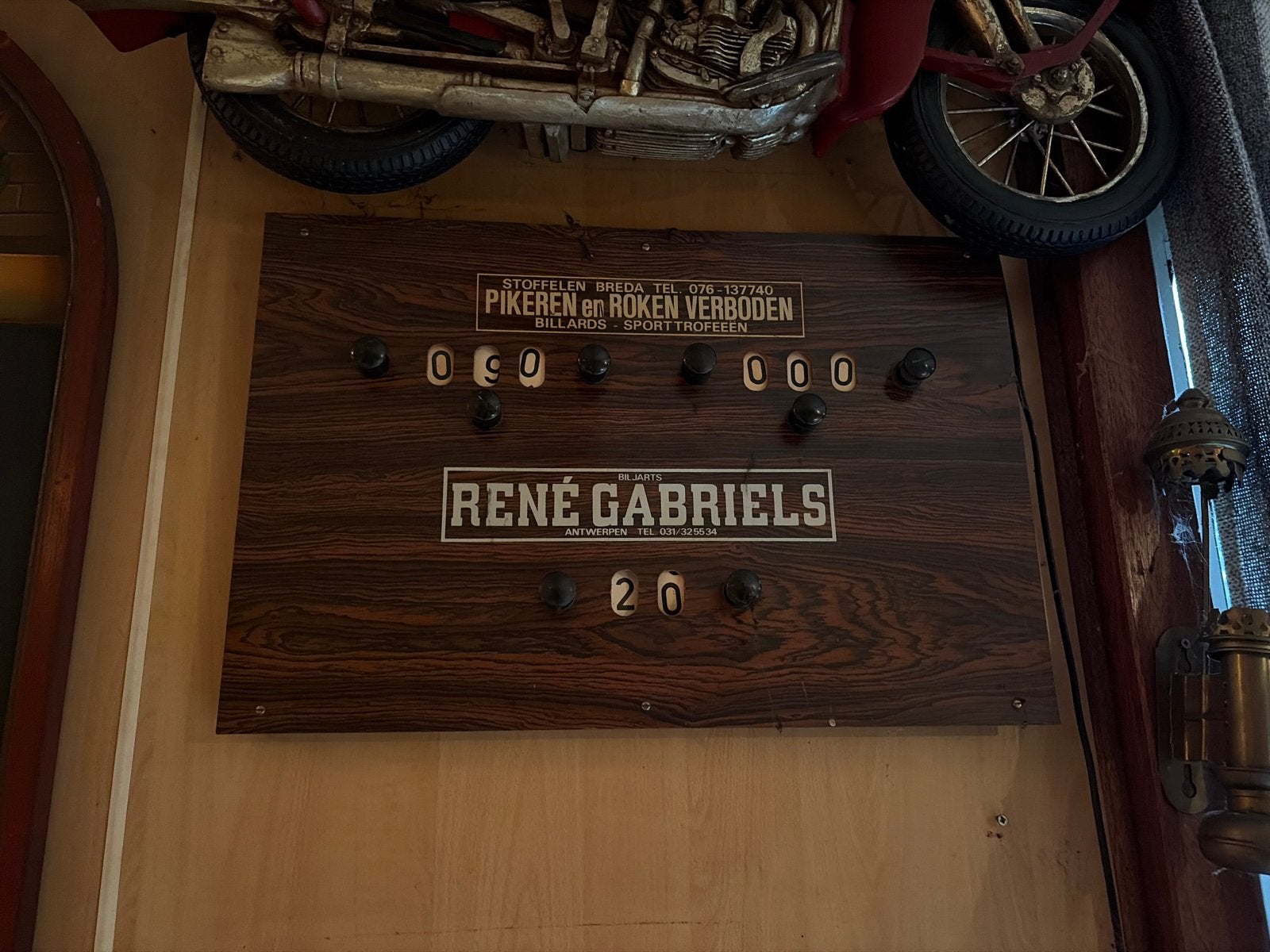 Vintage Scorebord Biljart René Gabriels Antwerpen, Ophalen, Gebruikt