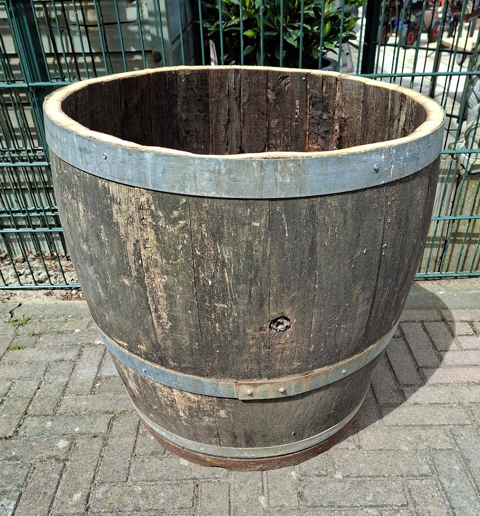 half wijnvat Eiken 65H/Buit:m 60H/Bin:m 67ø/Bov:ka 62ø/Bin:m, Ophalen, Gebruikt, Rond, Balkon