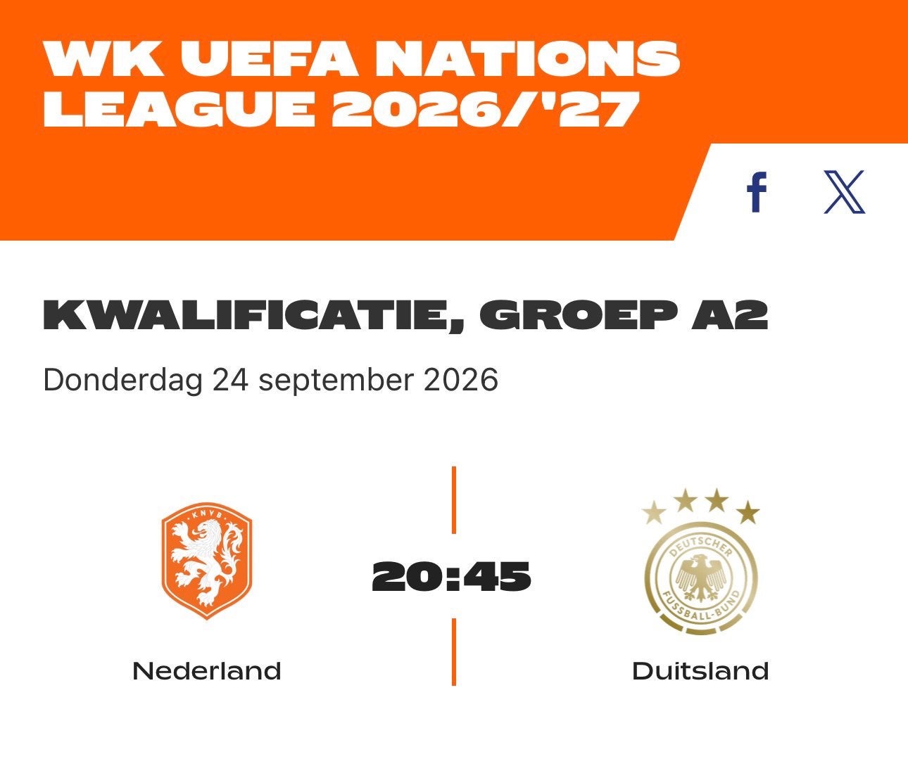 2x tickets Nederlands Elftal - Duitsland (naast elkaar), Twee personen, Nederlands elftal