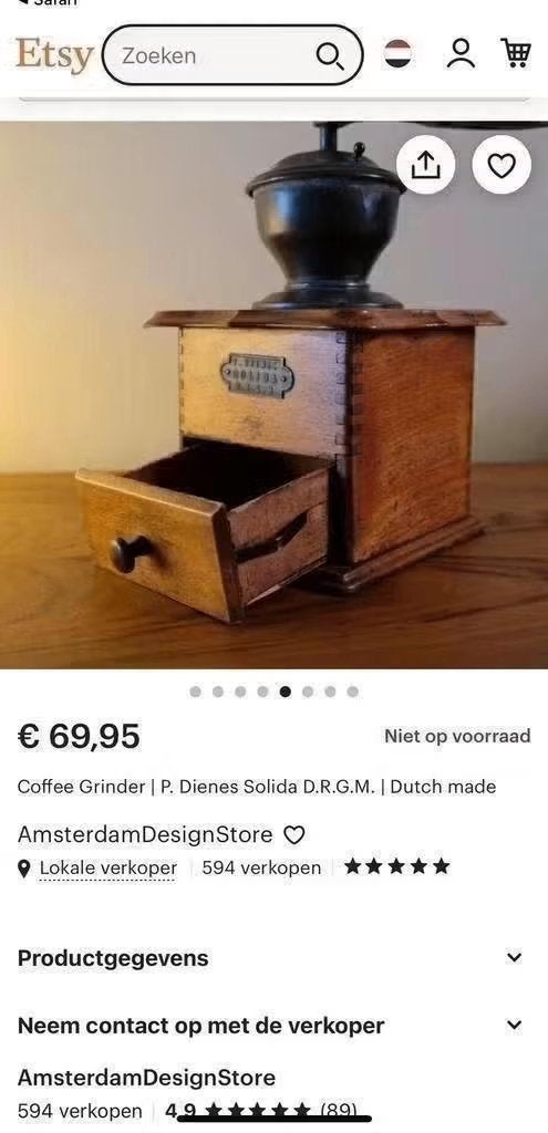 VINTAGE! P. Dienes D.R.G.M koffiemolen, jaren ‘60, €13,99, Ophalen of Verzenden