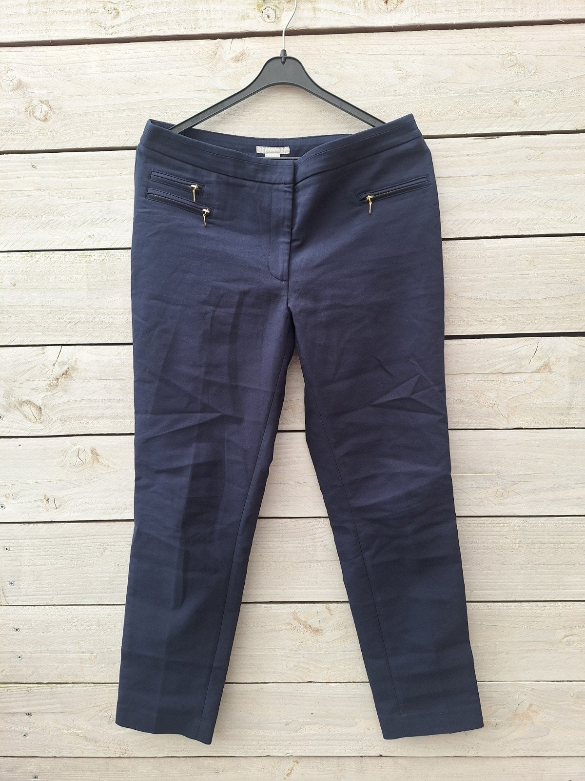 Donkerblauwe broek met ritsen - Maat 40, Lengte 96 cm, Maat 38/40 (M), H&M, Blauw, Ophalen of Verzenden