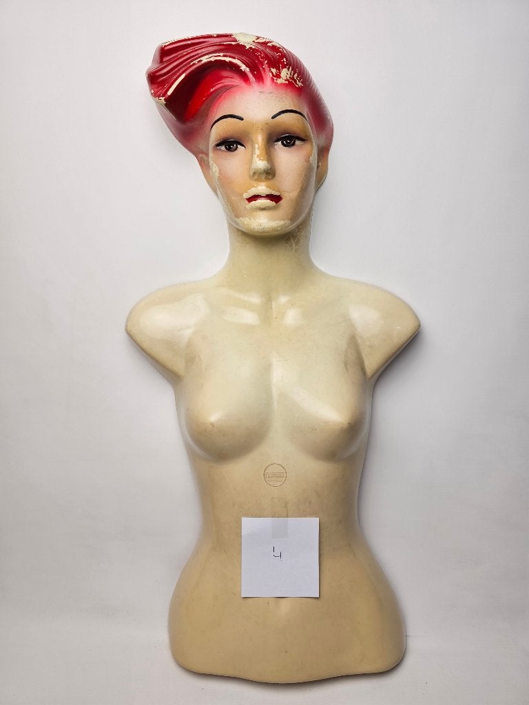 # Vintage Mannequin Buste Rood Haar - Brocante Fashino no 4, Antiek en Kunst, Curiosa en Brocante, Ophalen