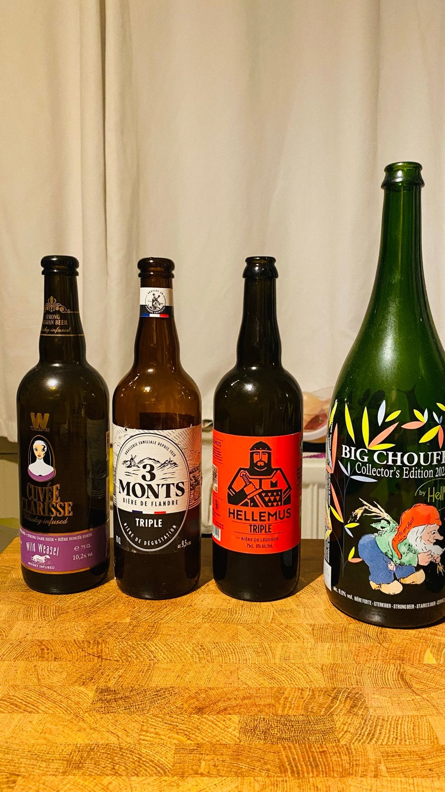 Lege bierflessen: 3x 75cl en 1x 1,5L - Big Chouffe, Verzamelen, Biermerken, Ophalen of Verzenden, Gebruikt, Flesje(s), Overige merken