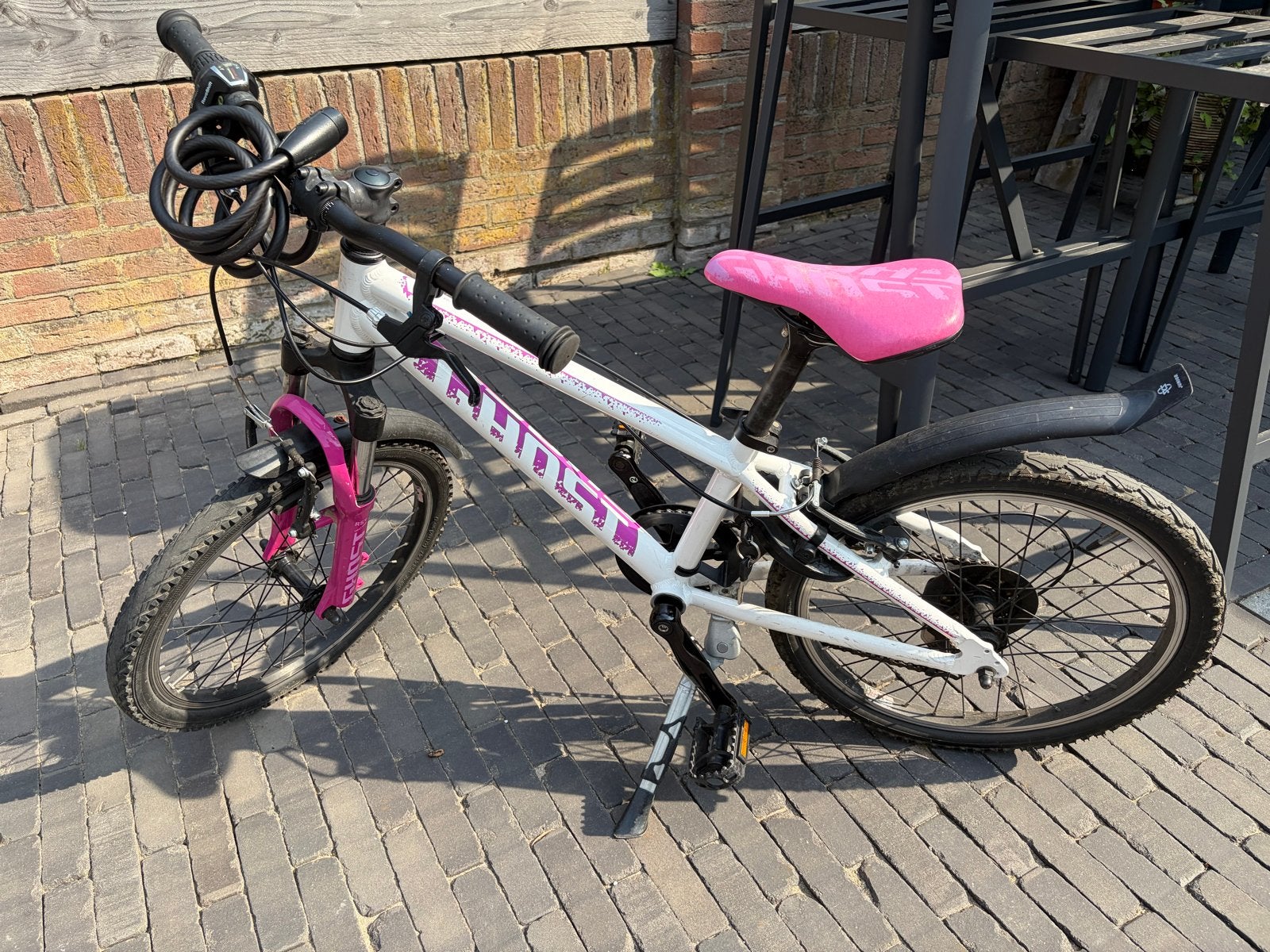 Ghost Powerkid 20 inch kinderfiets - Wit/Roze, Fietsen en Brommers, Ophalen, Gebruikt, Velgrem, 20 inch of meer