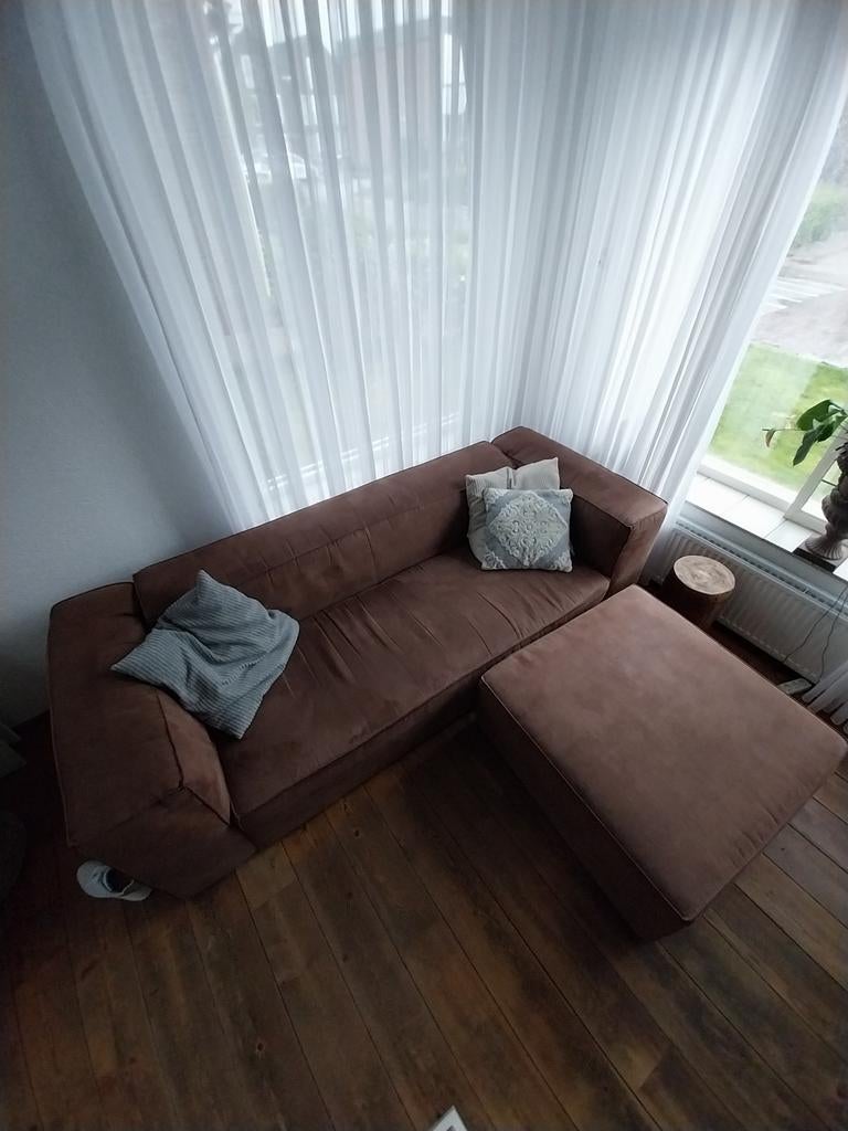 Comfortabele bruine leren bank, 250 tot 300 cm, Gebruikt, Driepersoons, Ophalen of Verzenden