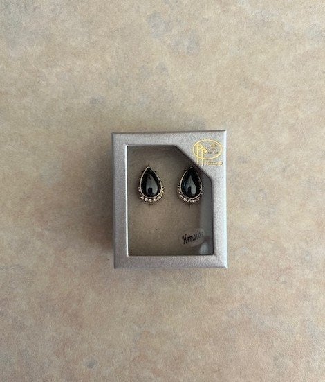 Vintage Teardrop Hematieten Oorbellen met Rhinestones, Overige materialen, Zwart, Ophalen of Verzenden, Zo goed als nieuw