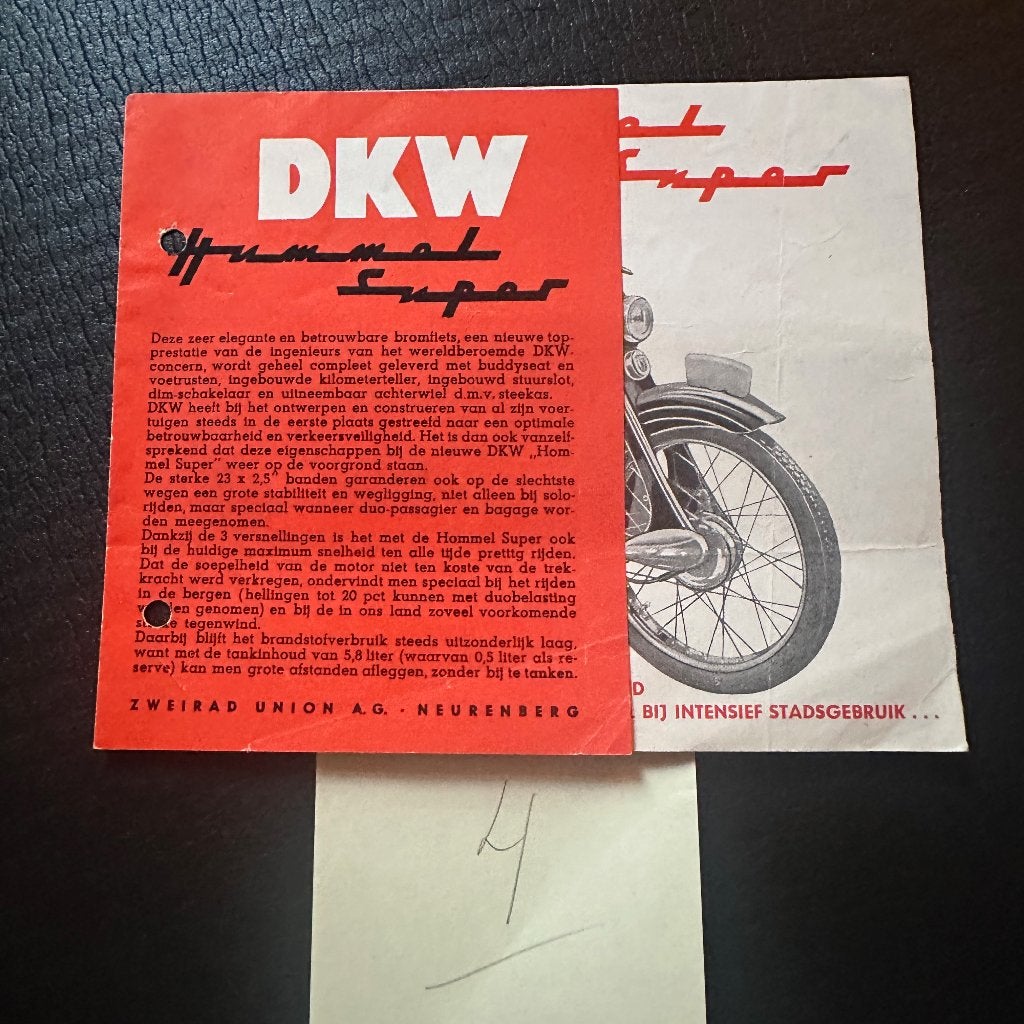 #4) DKW Hummel Super 1962 Bromfiets Folder, Verzenden, Gelezen, Folder