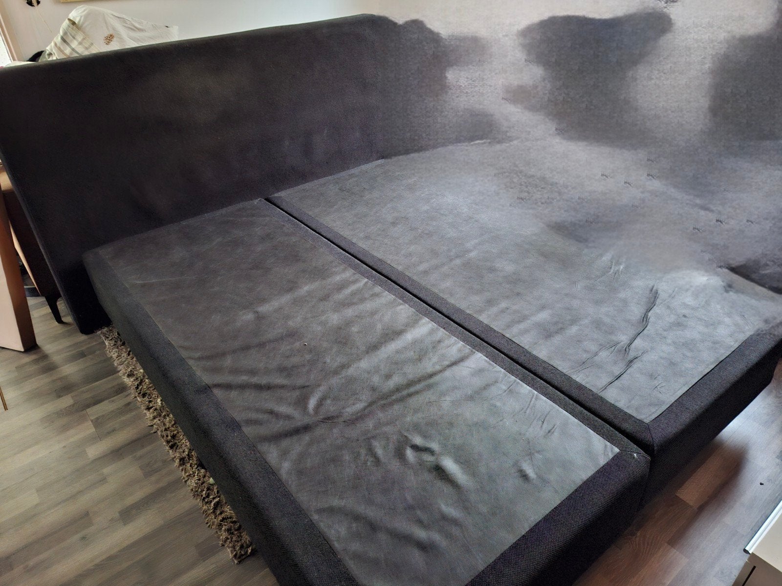 Tweepersoons boxspring met hoofdbord en onderboxen, Ophalen, Gebruikt, Zwart, Tweepersoons