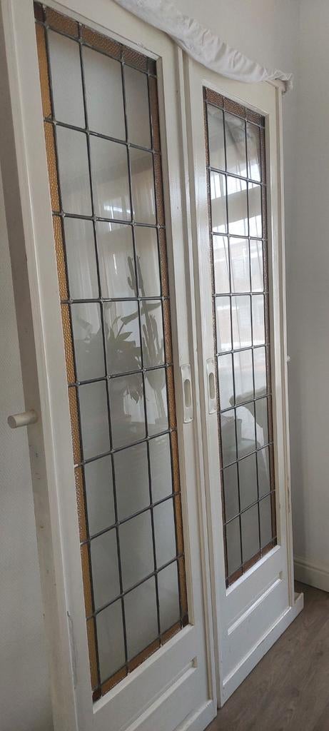 Glas in lood schuifdeuren jaren 30, Ophalen, Gebruikt, Binnendeur, Glas