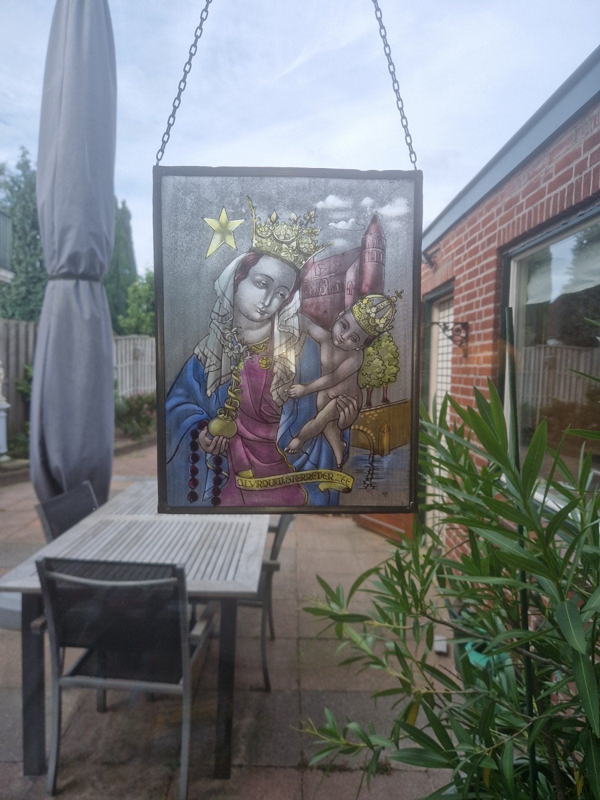 Mooi glas in lood Heilige Maria "Sterre Der Zee " jaren '50, Ophalen of Verzenden