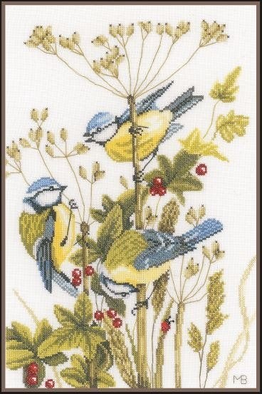 borduurpatroon pimpelmeesjes en rode besjes Marjolein bastin, Ophalen of Verzenden, Zo goed als nieuw, Handborduren, Patroon