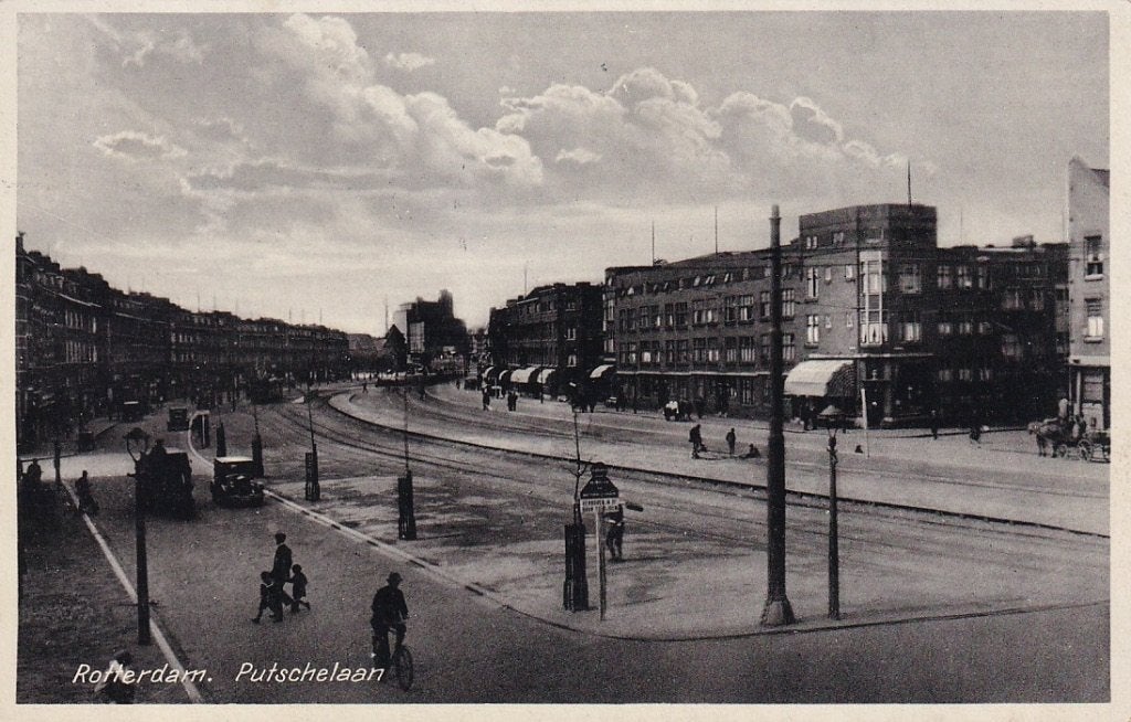 734S Rotterdam Putschelaan Putselaan tram ook rails R.T.M., Verzamelen, Ophalen of Verzenden, 1920 tot 1940, Gelopen, Zuid-Holland