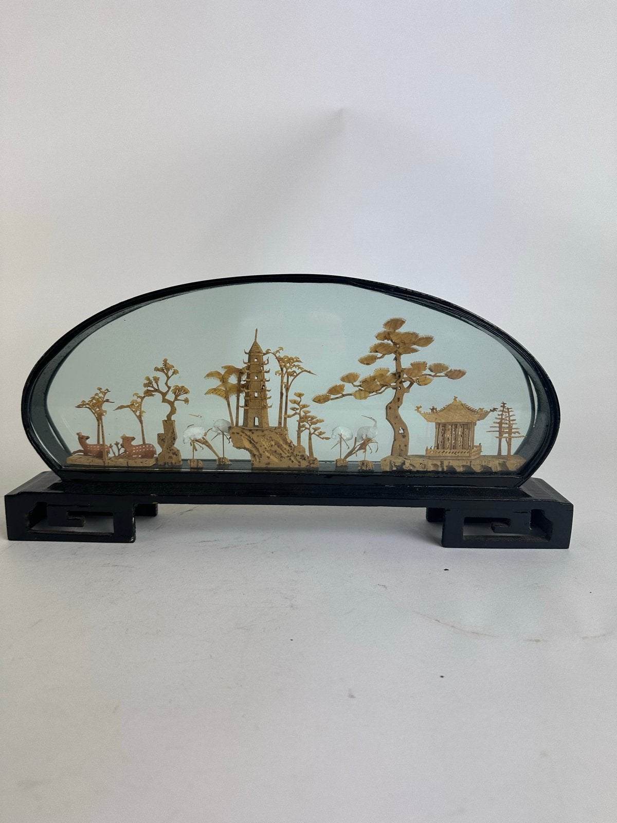 Antiek Chinees Diorama met Tempels, Kraanvogels en Herten, Ophalen of Verzenden
