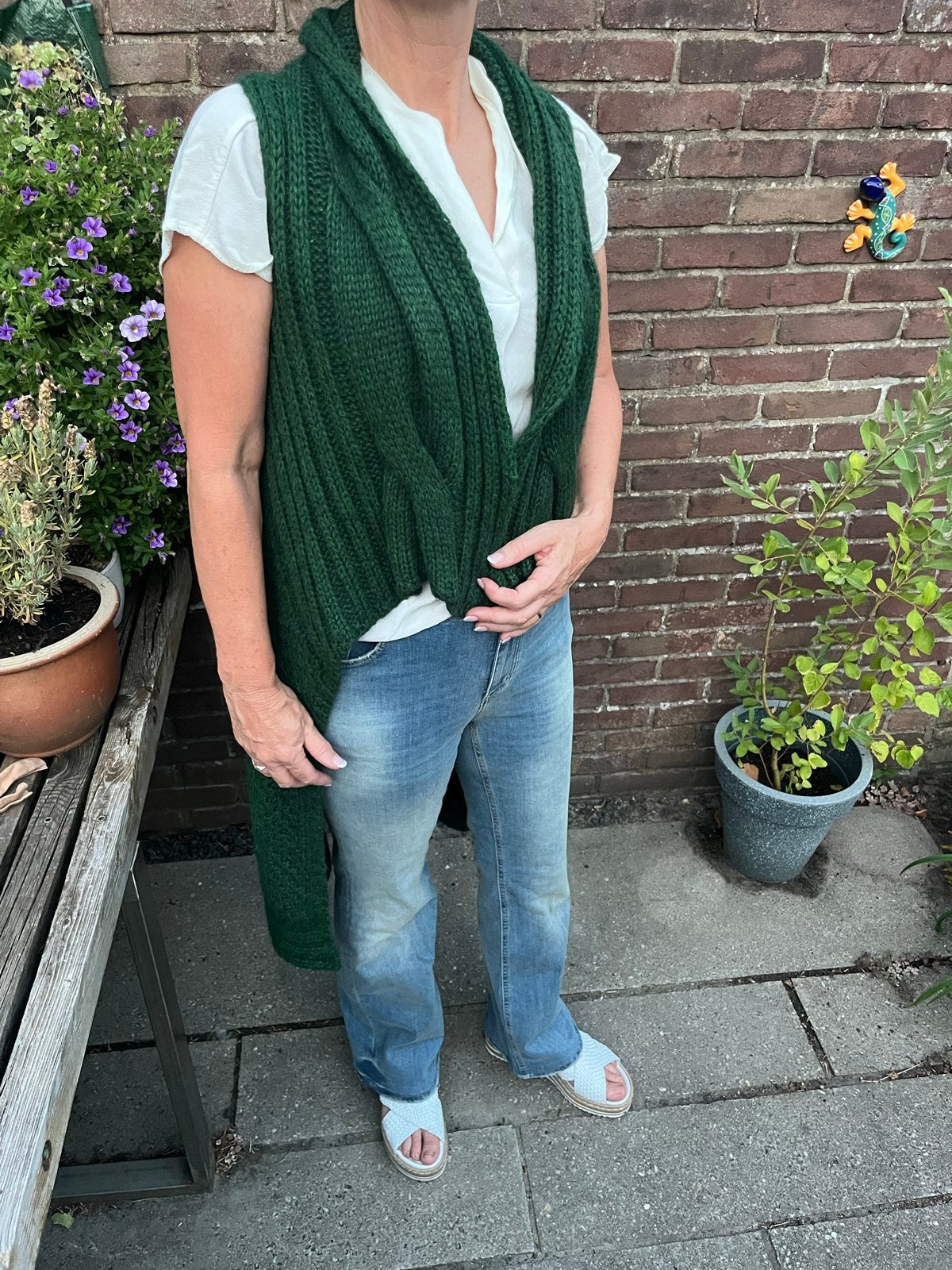 Cora kemperman  Groen Gebreid Vest Maat M, Kleding | Dames, Truien en Vesten, Ophalen of Verzenden, Zo goed als nieuw, Maat 38/40 (M)