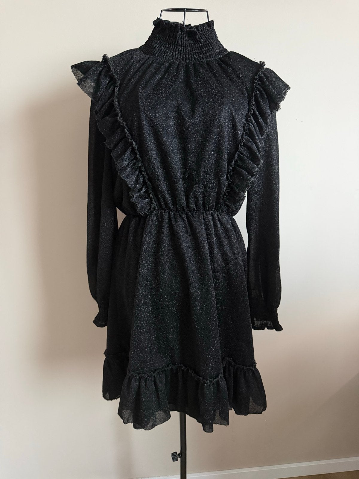 Zwarte glitterjurk met ruches Maat XL, Ophalen of Verzenden, Zo goed als nieuw, Maat 46/48 (XL) of groter, Zwart