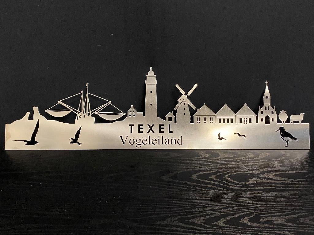 Unieke Texel Skyline - RVS | 100% voor Goede Doel, Wandsculptuur, Zilver, Nieuw, 80 cm