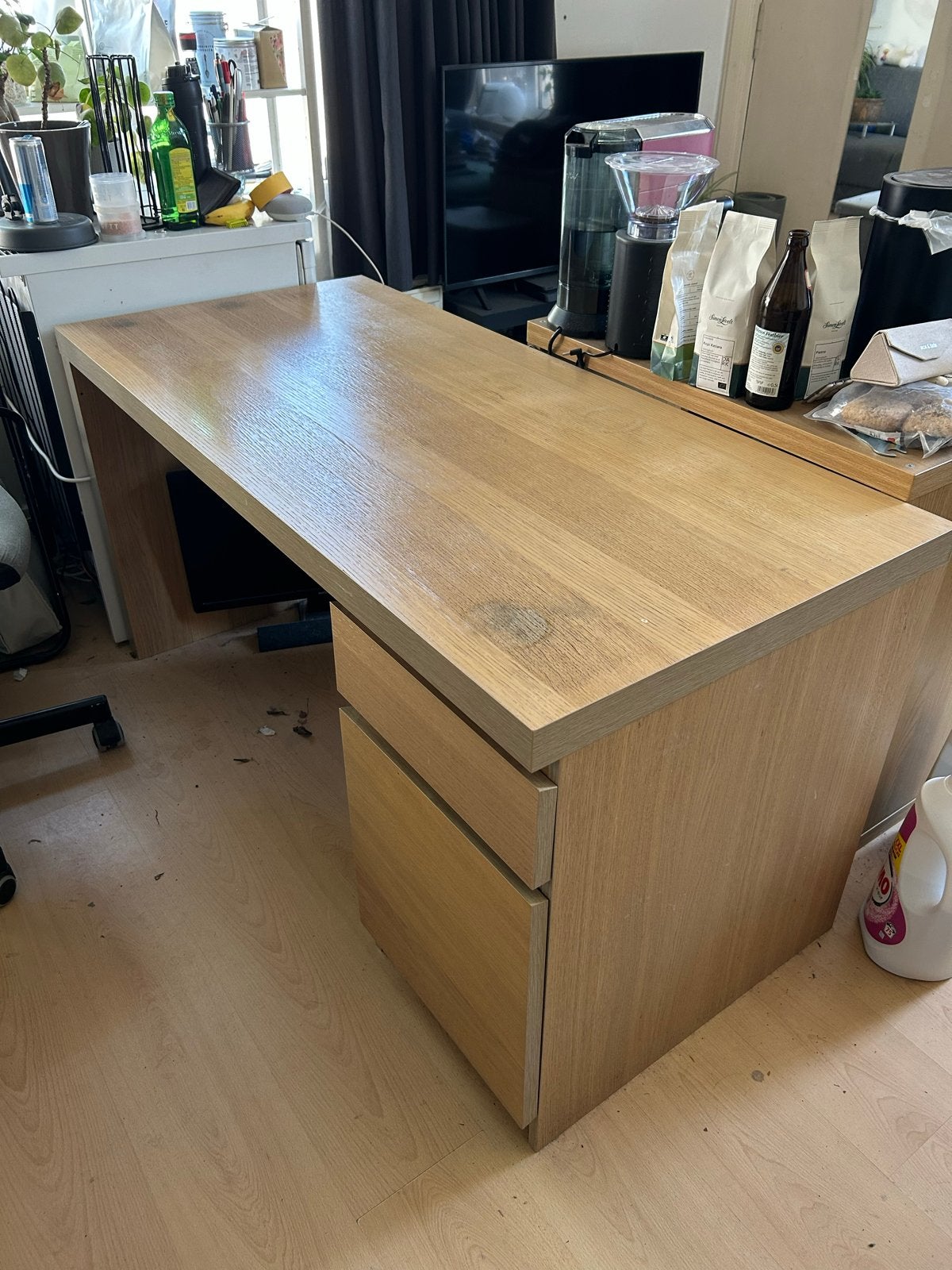 Ikea malm bureau met lades, Ophalen, Gebruikt, Bruin, Overige merken