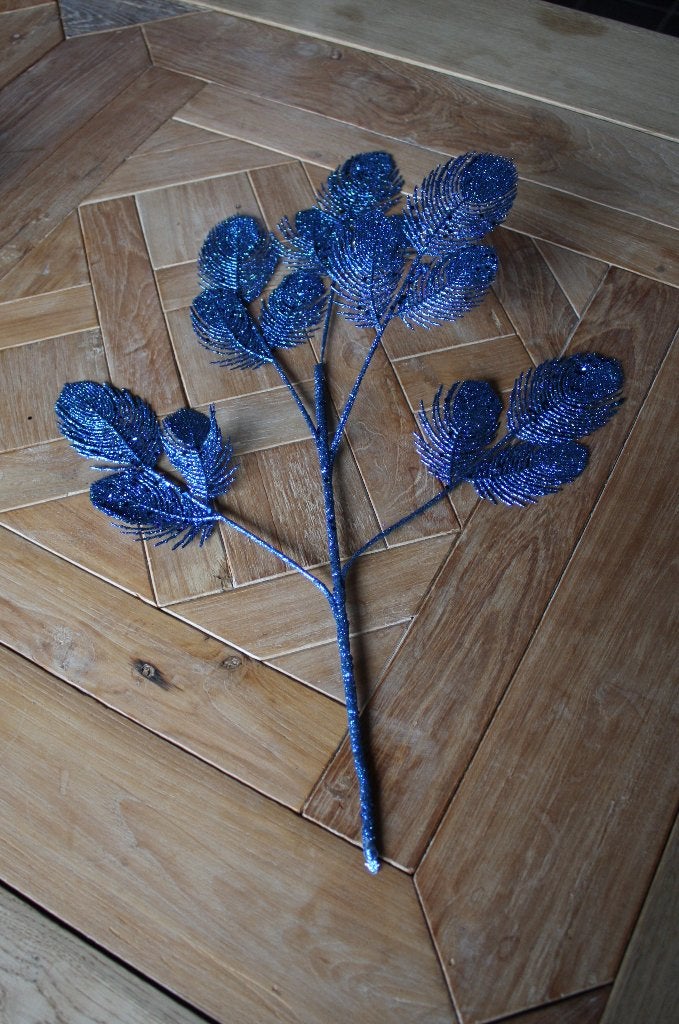 35 nieuwe kunsttakken blauw glitters pauwenveer kunstbloem, Binnen, Nieuw, Ophalen of Verzenden, Kunsttak