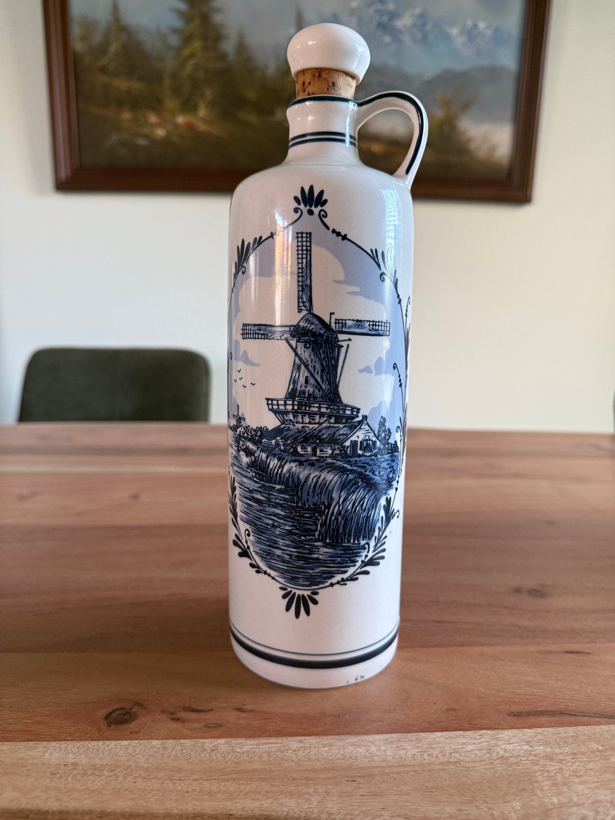 Vintage Delft Blauw Bols Jenever Fles met Molen Decor, Ophalen of Verzenden