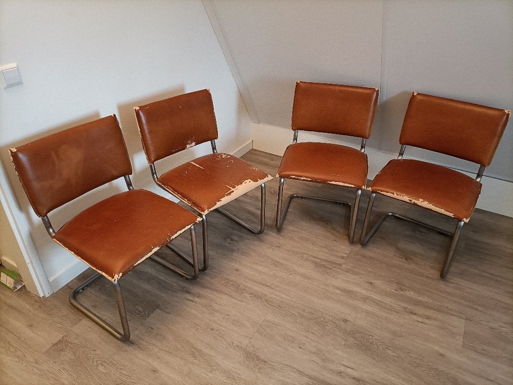 Set van 4 eetkamer stoelen, Huis en Inrichting, Stoelen, Ophalen, Overige materialen, Gebruikt, Bruin