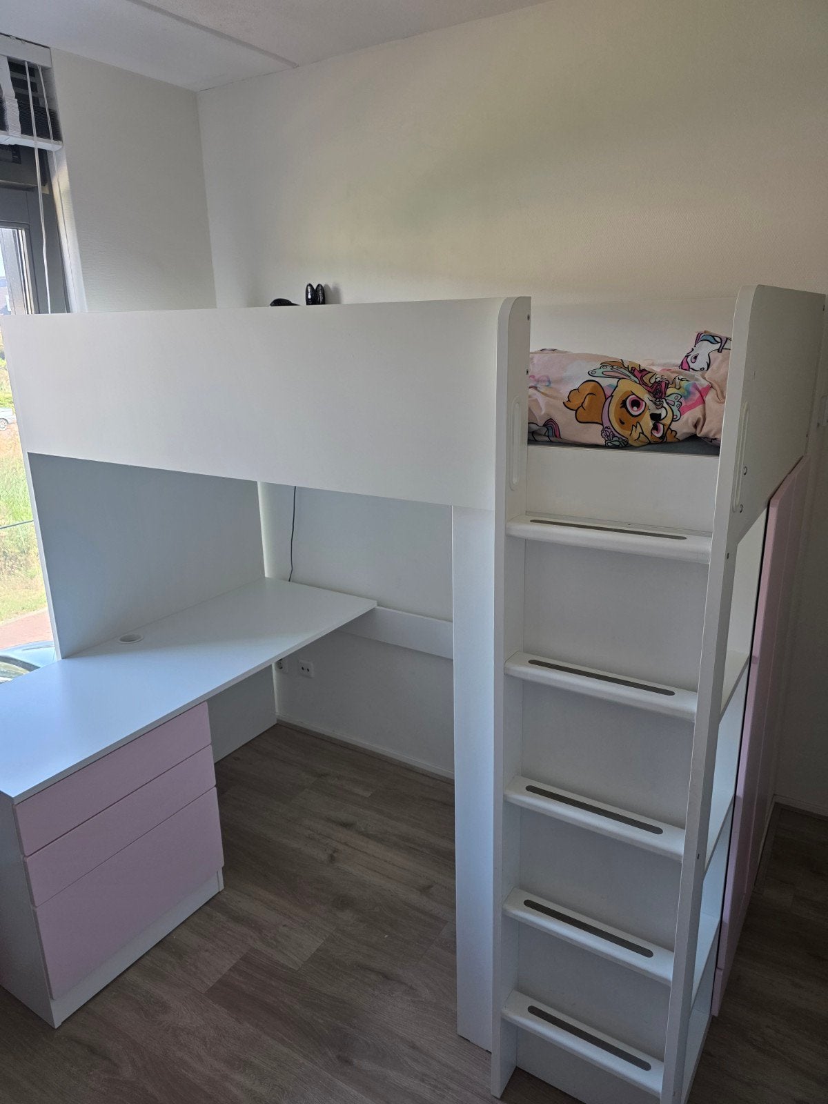 IKEA SMÅSTAD Hoogslaper met bureau en kledingkast, Ophalen, Eenpersoons, Zo goed als nieuw, 90 cm