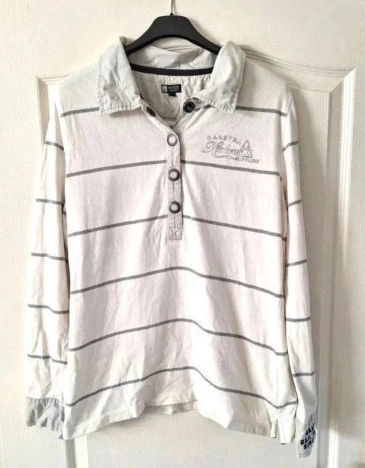 Gaastra gestreepte longsleeve polo wit grijs XL heren, Gaastra, Wit, Maat 56/58 (XL), Ophalen of Verzenden