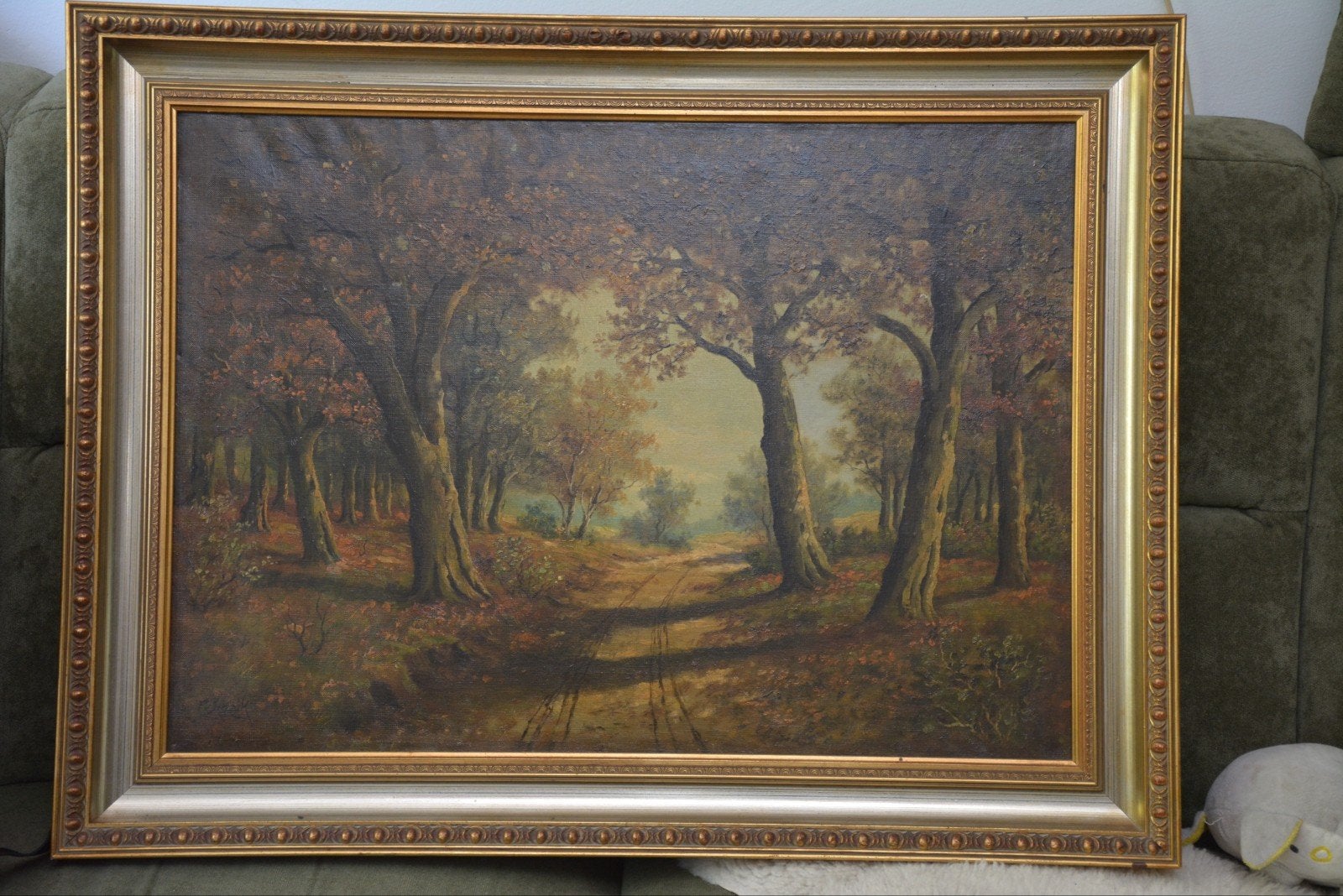 Sfeervol herfstlandschap P. van Schaik, olieverf op doek, Antiek en Kunst, Ophalen, Doek, Olieverf, Klassiek