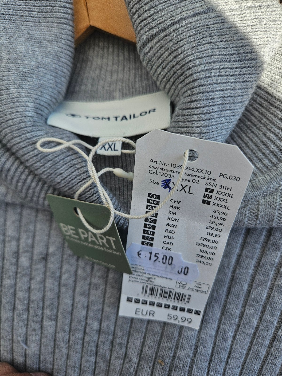 Tom Tailor Grijze Ribgebreide Coltrui - Maat XXL, Nieuw, Ophalen of Verzenden, Grijs, Overige maten