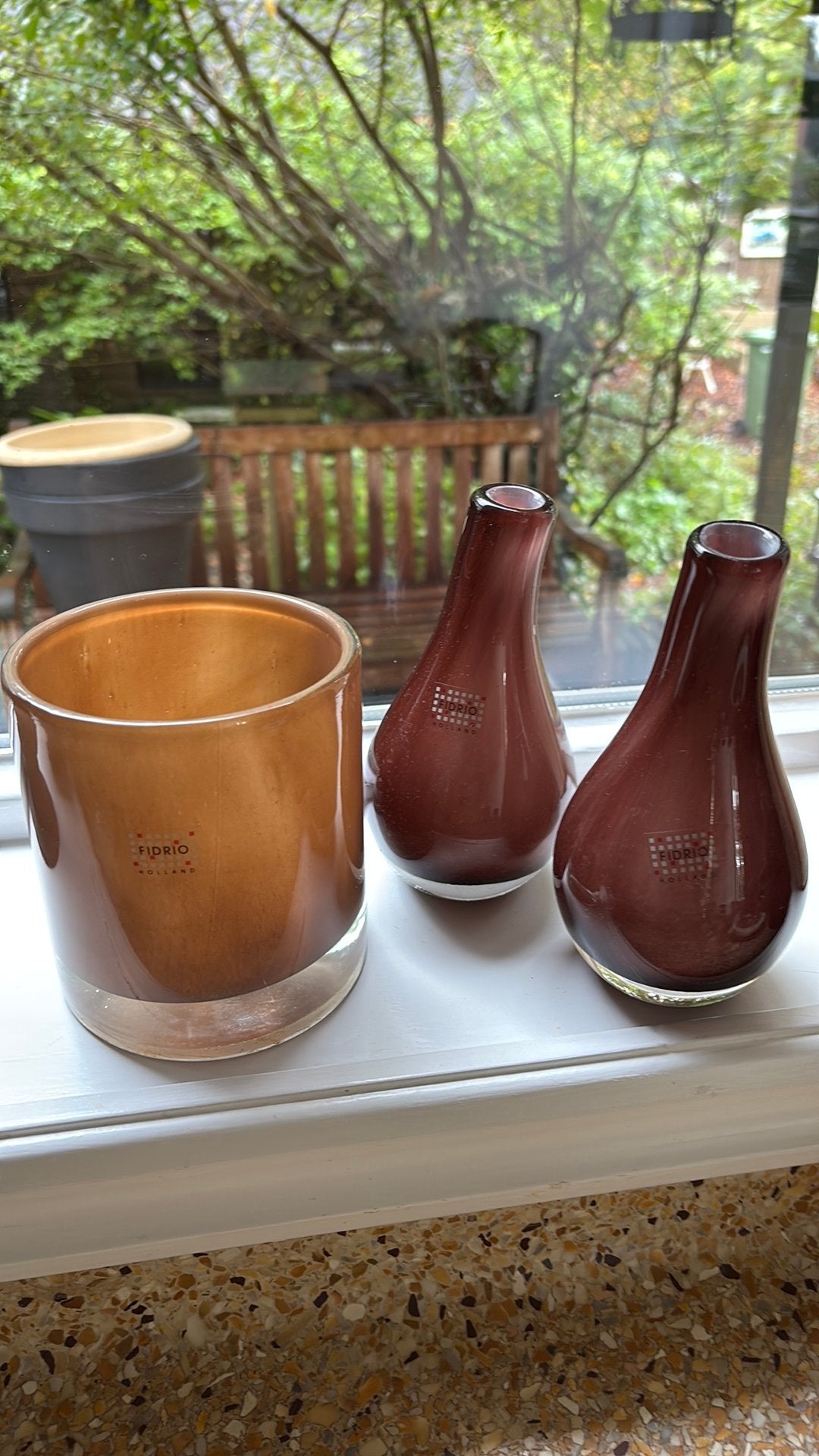 FIDRIO vazen set niet gebruikt bruin/lila tinten, Ophalen of Verzenden, Nieuw, Bruin, Glas