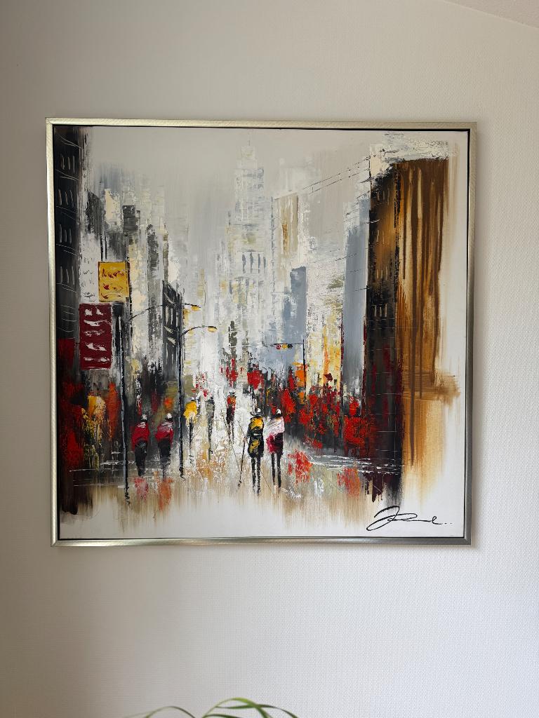 Modern abstract schilderij XL 104x104 cm incl. lijst, Antiek en Kunst, Ophalen