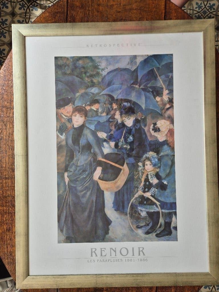 Professioneel ingelijst Les Parapluies Renoir 87x67cm, Ophalen, Zo goed als nieuw, 50 tot 75 cm, Schilderij