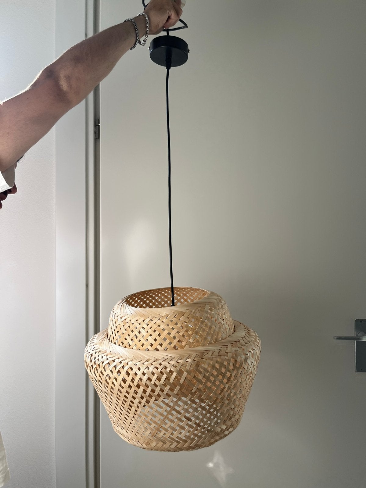 Bamboe hanglamp - Natuurlijke en stijlvolle verlichting, Ophalen of Verzenden, Zo goed als nieuw, Natuurlijk materiaal, E27 (groot)