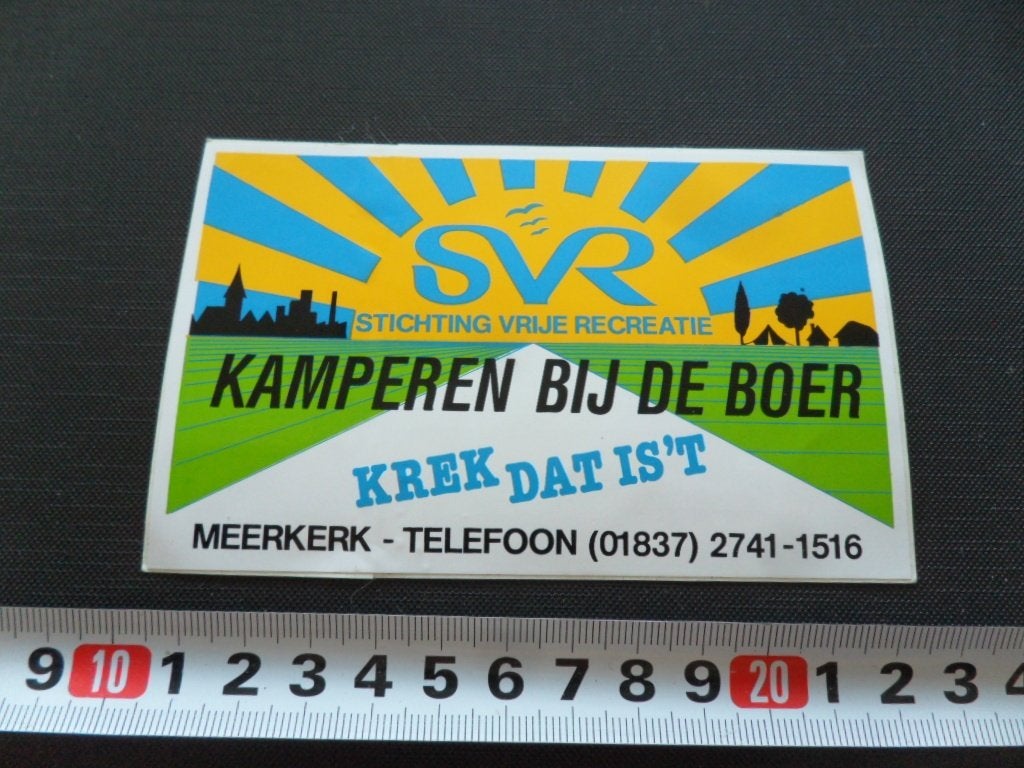 sticker Meerkerk Kamperen bij de boer SVR Krek dat is is't, Verzamelen, Stickers, Ophalen, Zo goed als nieuw