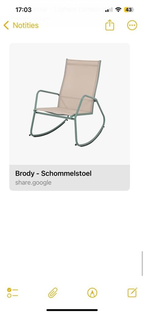 Brody Schommelstoel Groen/Beige - Nieuw in Doos, Ophalen of Verzenden, Nieuw, Metaal