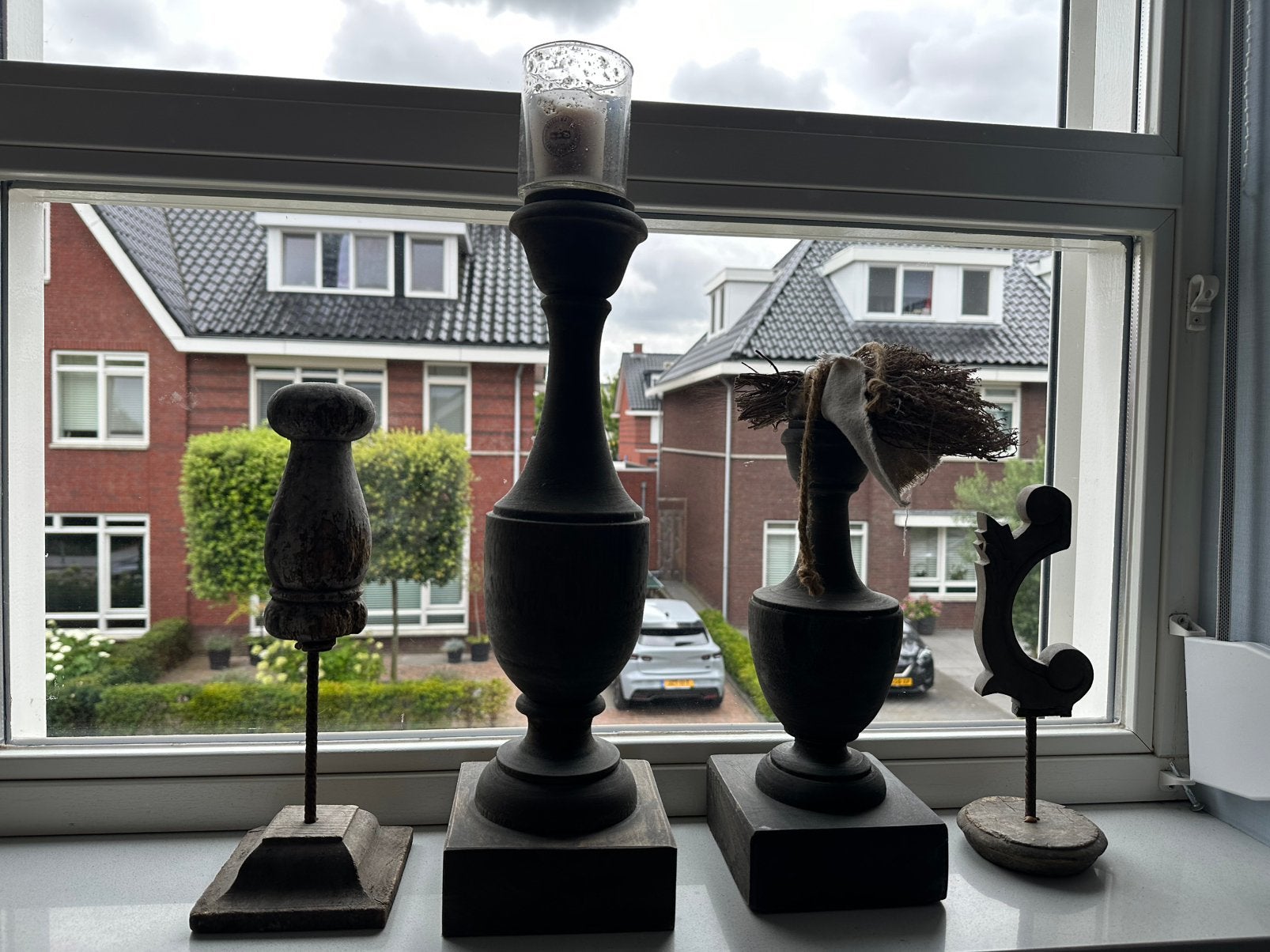 Houten kandelaren set sober, Ophalen, Zo goed als nieuw